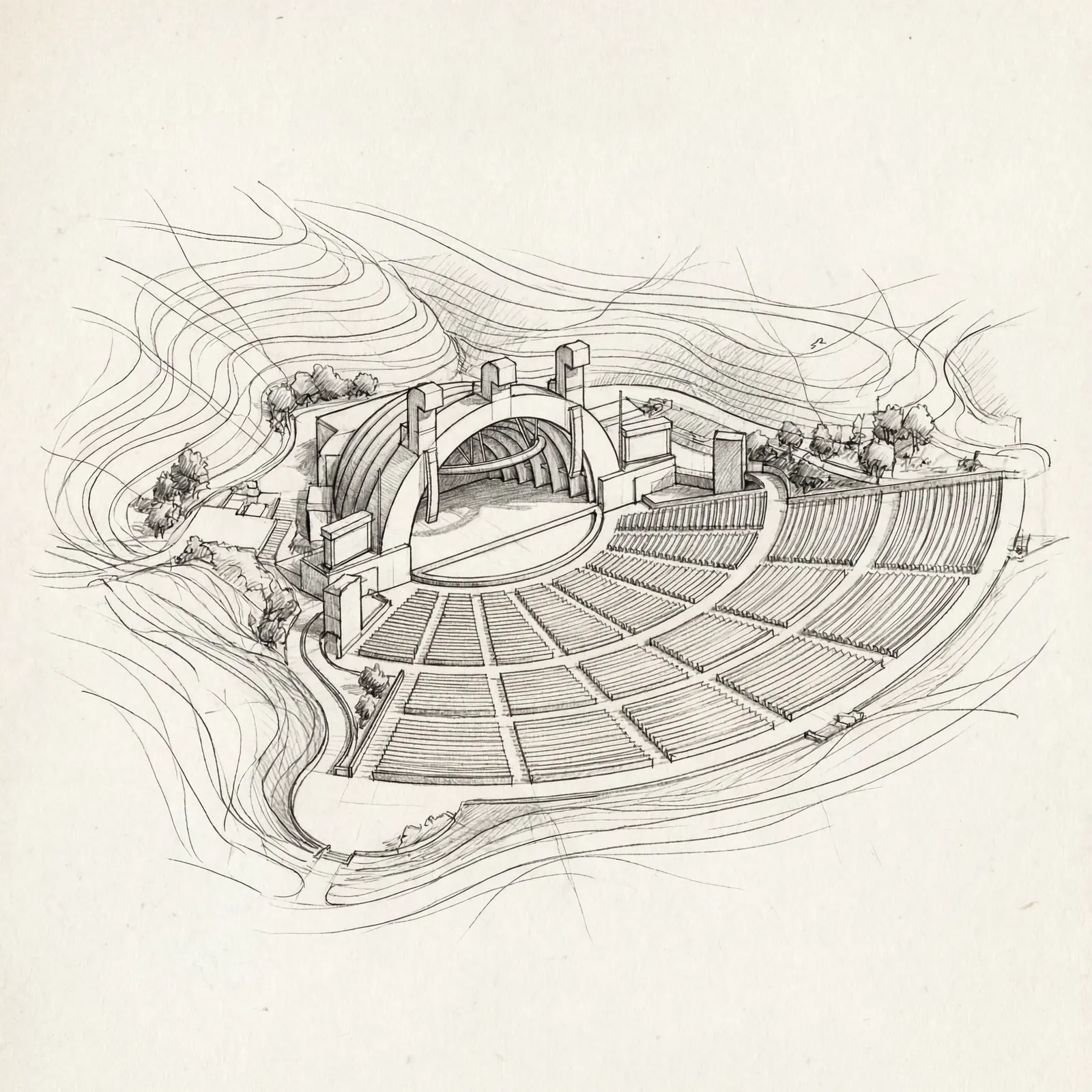 Map illustration of the Hollywood Bowl amphitheater