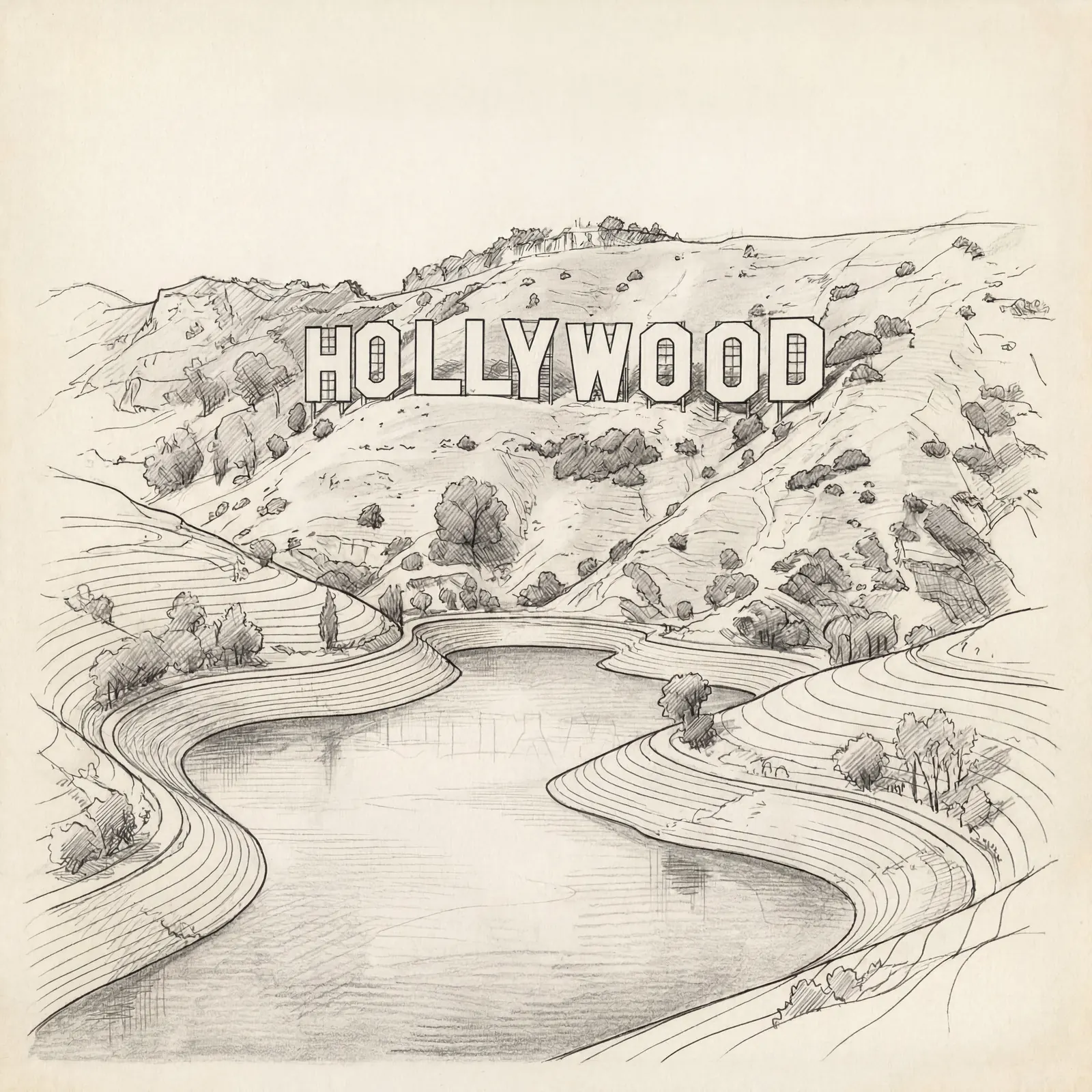 Map illustration of the Hollywood Reservoir