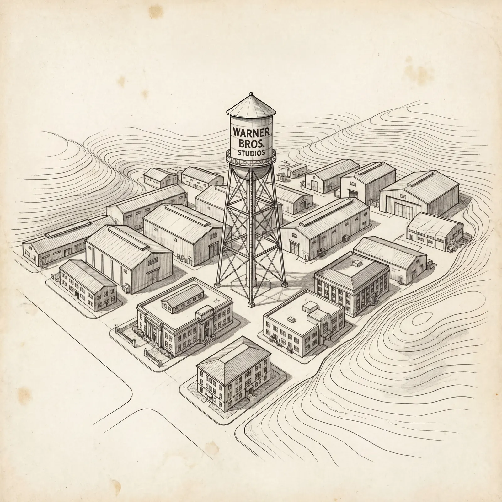 Map illustration of the Warner Bros Studio lot